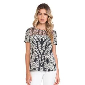 Diane Von Furstenberg Top Womens Small Silk Angela Tee Black Panther Lace Shirt